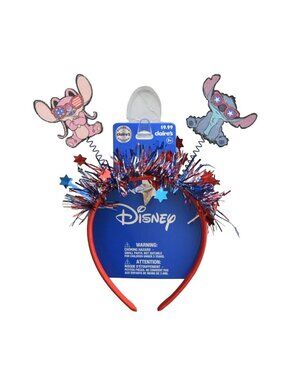 Disney Stitch and Angel Patriotic Headband Red White Blue Stars Tinsel Claires